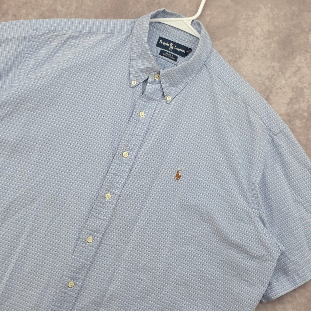 Polo Ralph Lauren Blake Mens XL Button Down Shirt Blue Check Short Sleeve Flesh